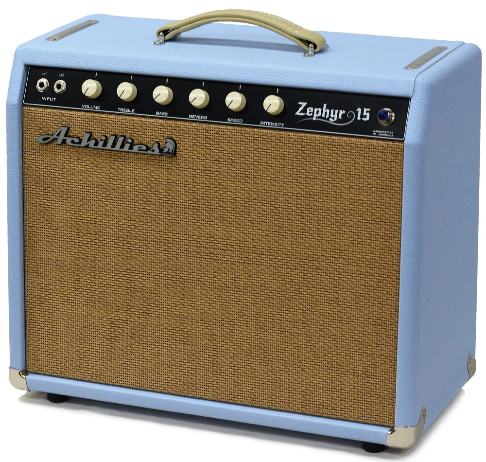 Achillies Zephyr 15w 1x10 Tube Guitar Combo Amplifier with Jensen C10R - Sky Blue Bronco Tolex - Image 3