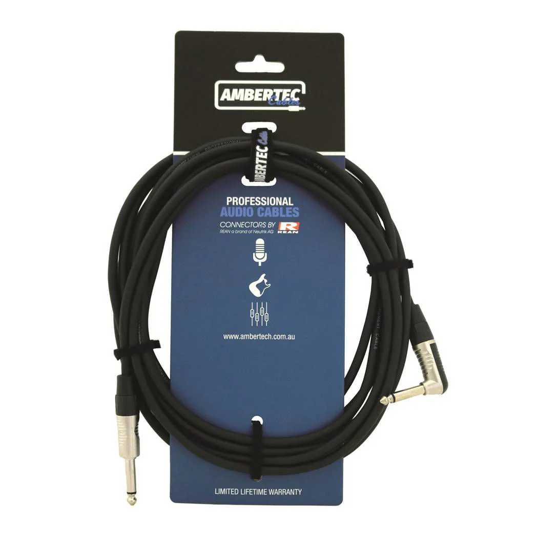 Ambertec Guitar Cable REAN Connectors Straight/Right Angle Black 6m - Image 2