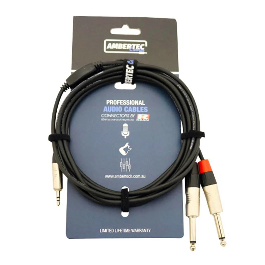 Ambertec Y Cable REAN 3.5mm TRS Plug - 2 x 6.35mm TS Plug 3m - Image 2