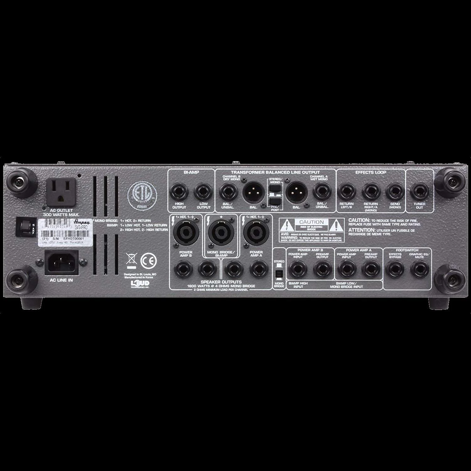Ampeg SVT-4PRO 1200W Tube Preamp Bass Amplifier Head