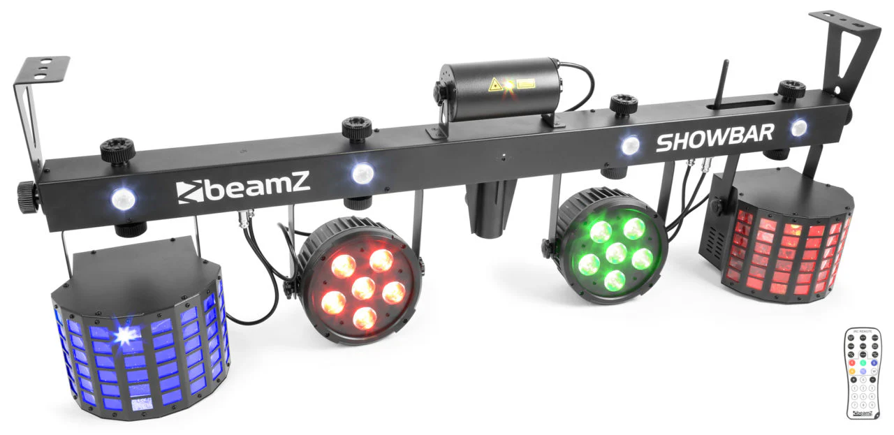 Beamz ShowBar 2 x Par 6x6in 2xDerby Laser R/G DMX IR Light - Image 2