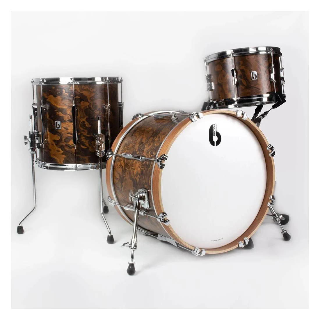 British Drum Company Lounge Club 3-Piece Shell Pack Fusion Drum Kit with 22in Bass Drum - Windsor Dark - Image 2