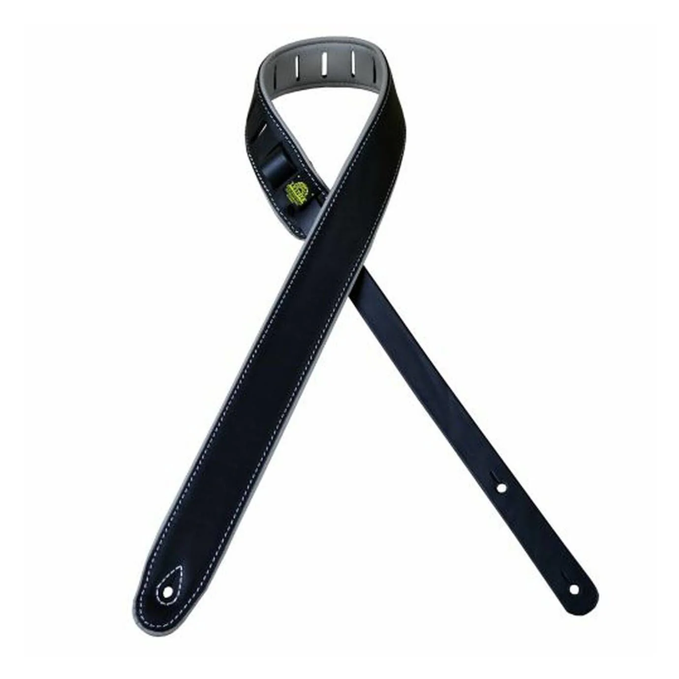 Colonial Leather 2.0 inch Padded Upholstery Leather Guitar Strap - Black and Grey - Image 2