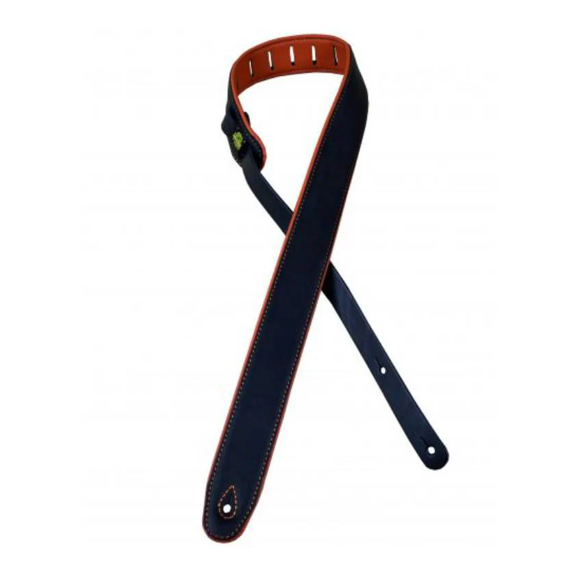 Colonial Leather 2.0 inch Padded Upholstery Leather Guitar Strap - Black and Orange - Image 2