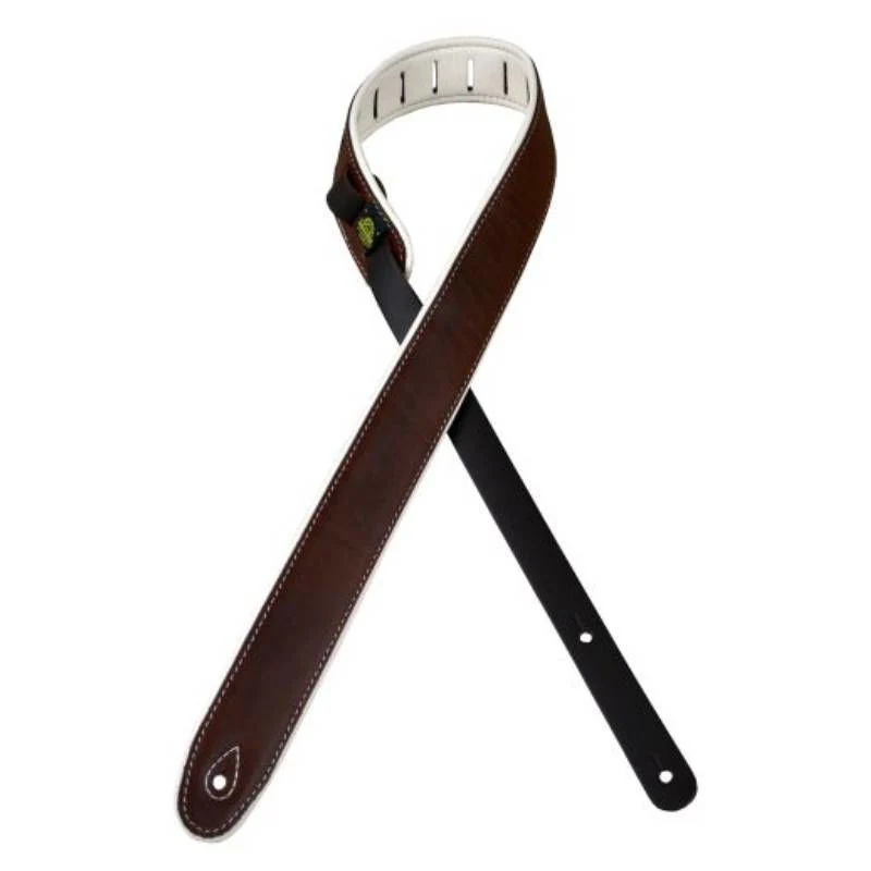 Colonial Leather 2.0 inch Padded Upholstery Leather Guitar Strap - Brown and White - Image 2