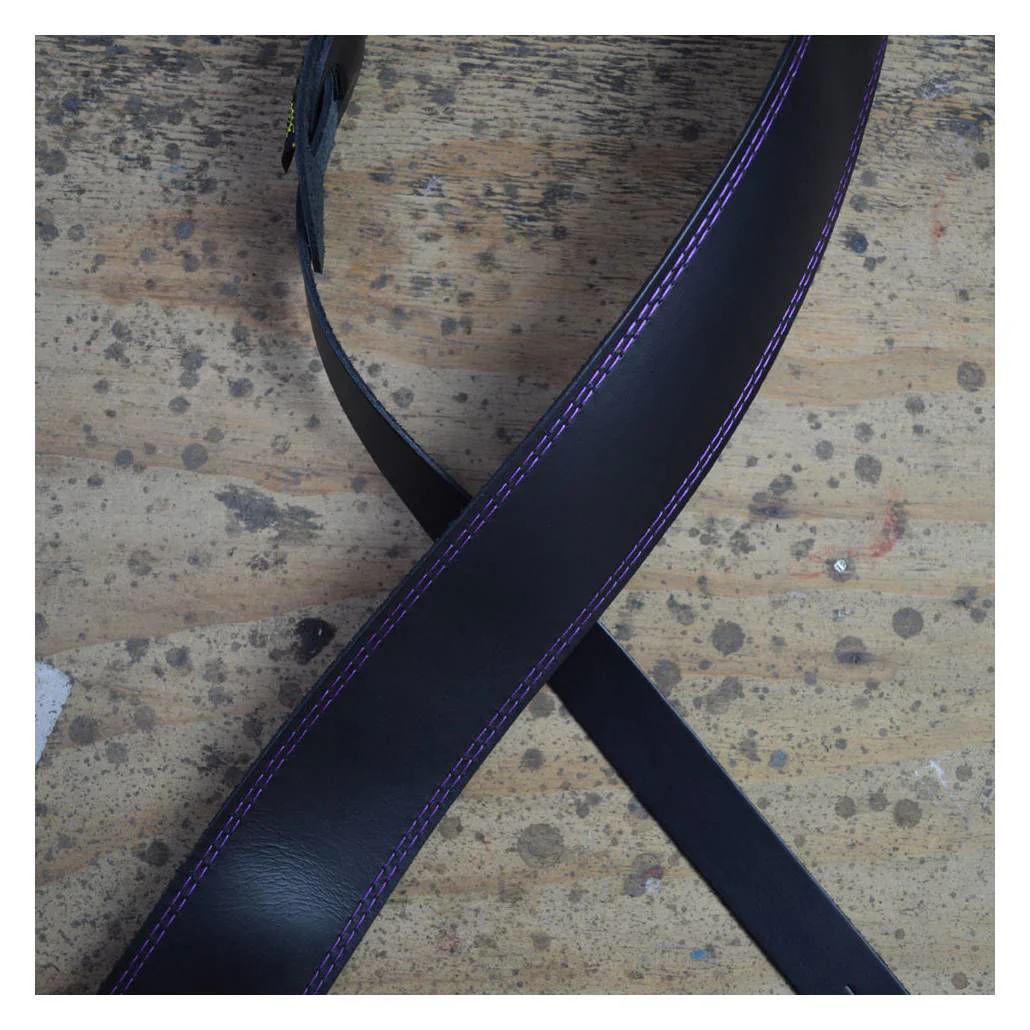 Colonial Leather 2.5 inch Basic Leather Guitar Strap - Double Stitched Purple - Image 3