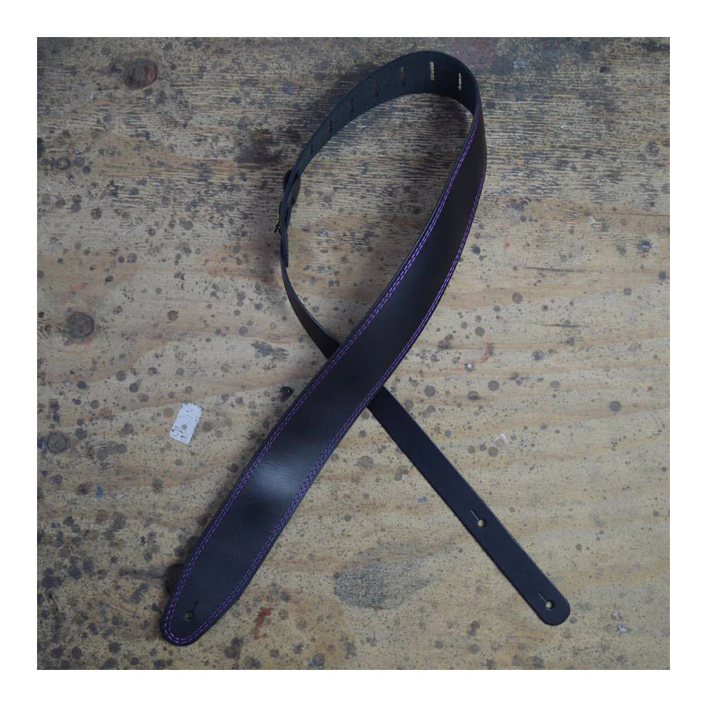 Colonial Leather 2.5 inch Basic Leather Guitar Strap - Double Stitched Purple - Image 4