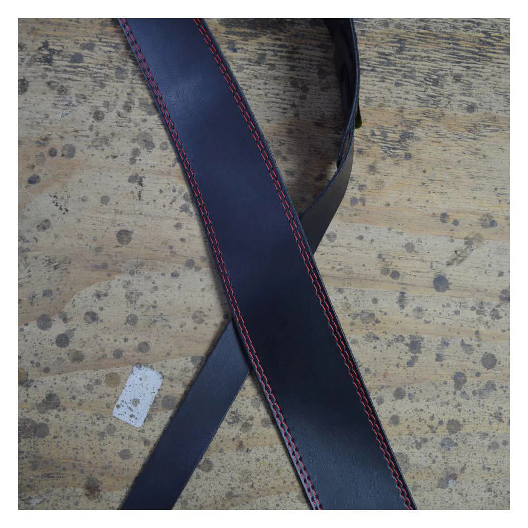 Colonial Leather 2.5 inch Basic Leather Guitar Strap - Double Stitched Red - Image 3