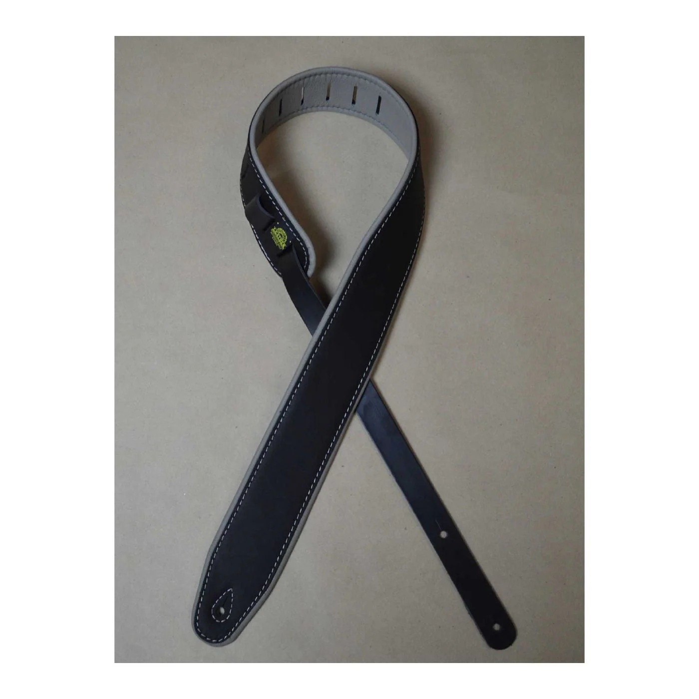 Colonial Leather 2.5 inch Padded Upholstery Leather Guitar Strap - Black and Grey