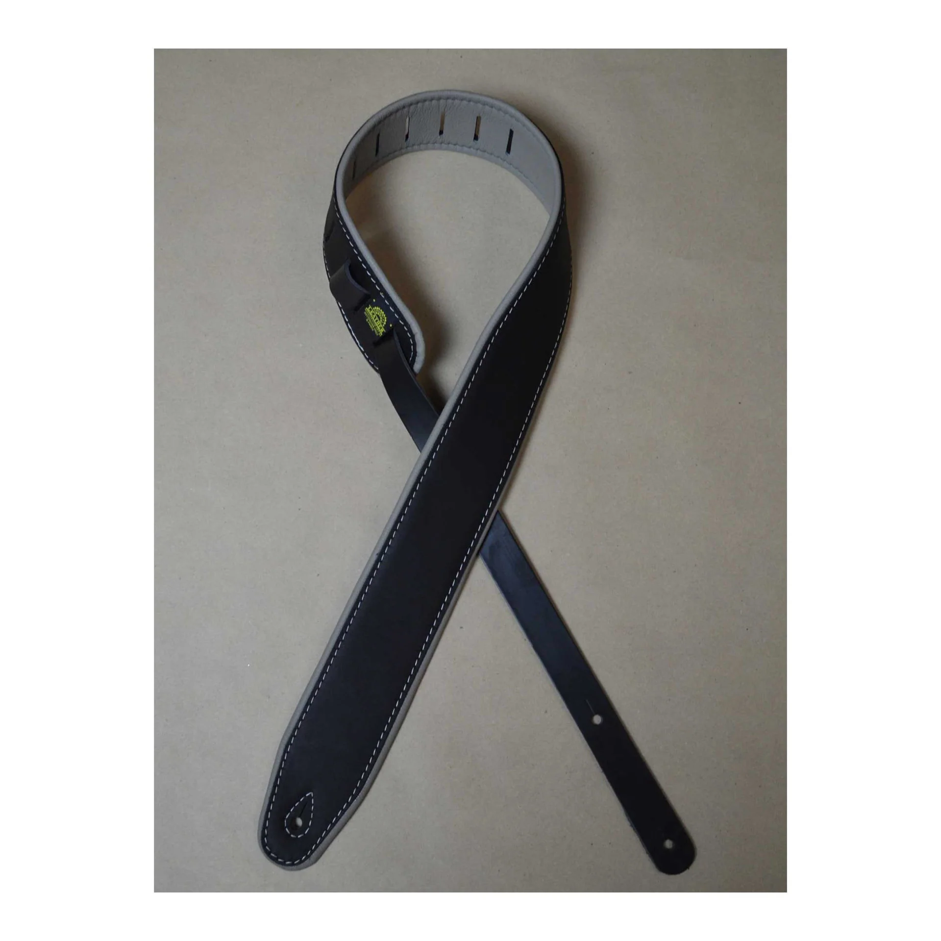 Colonial Leather 2.5 inch Padded Upholstery Leather Guitar Strap - Black and Grey - Image 3