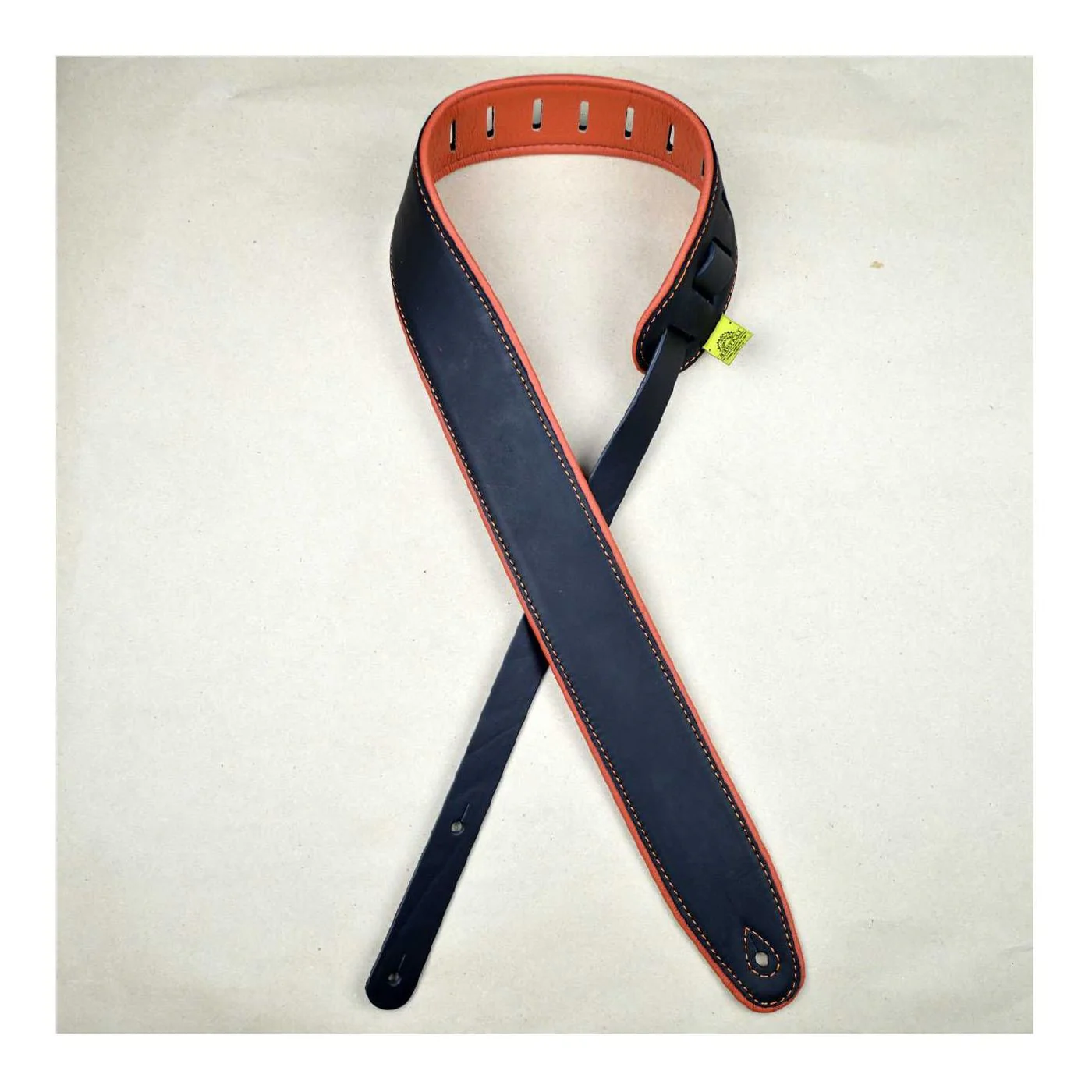 Colonial Leather 2.5 inch Padded Upholstery Leather Guitar Strap - Black and Orange