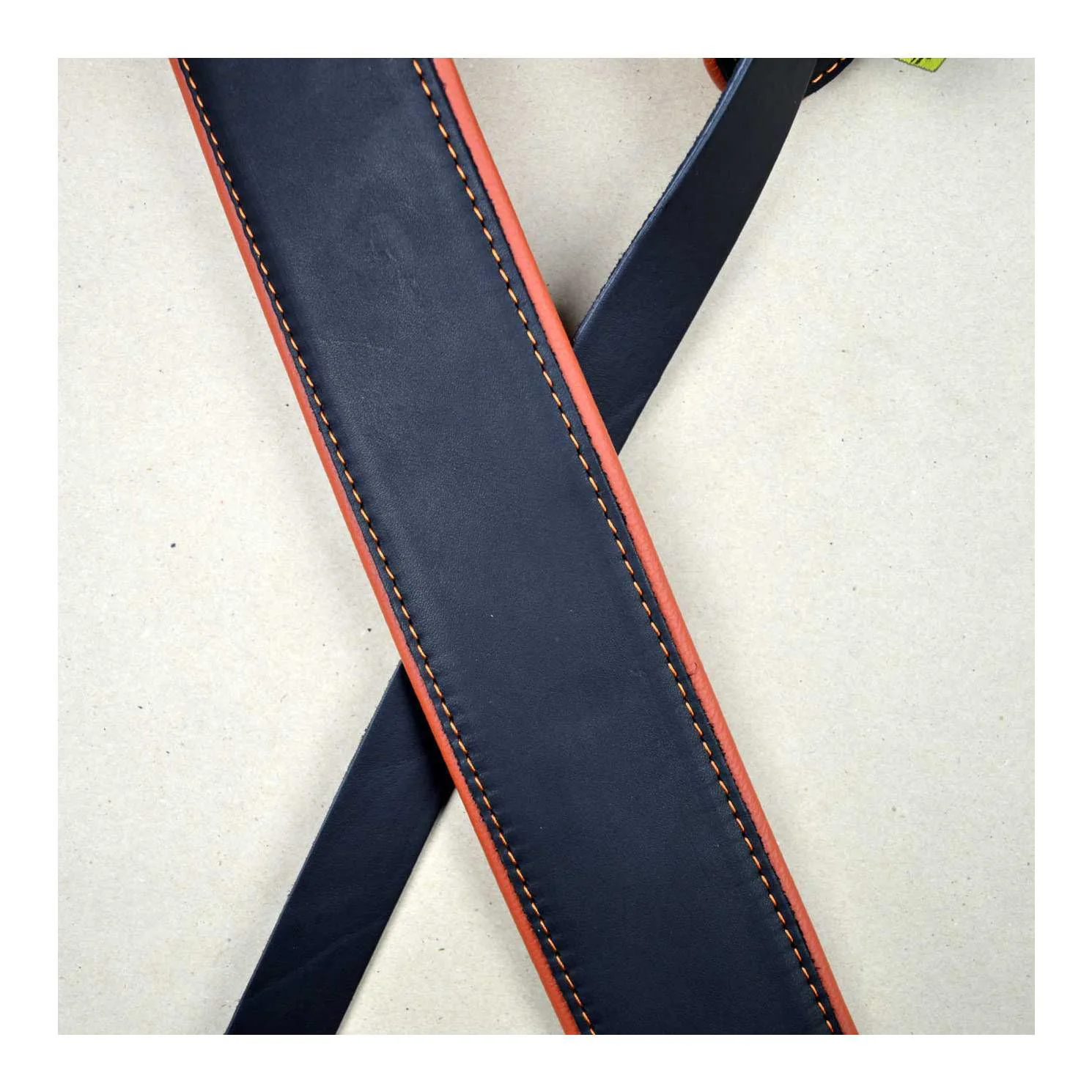 Colonial Leather 2.5 inch Padded Upholstery Leather Guitar Strap - Black and Orange - Image 3