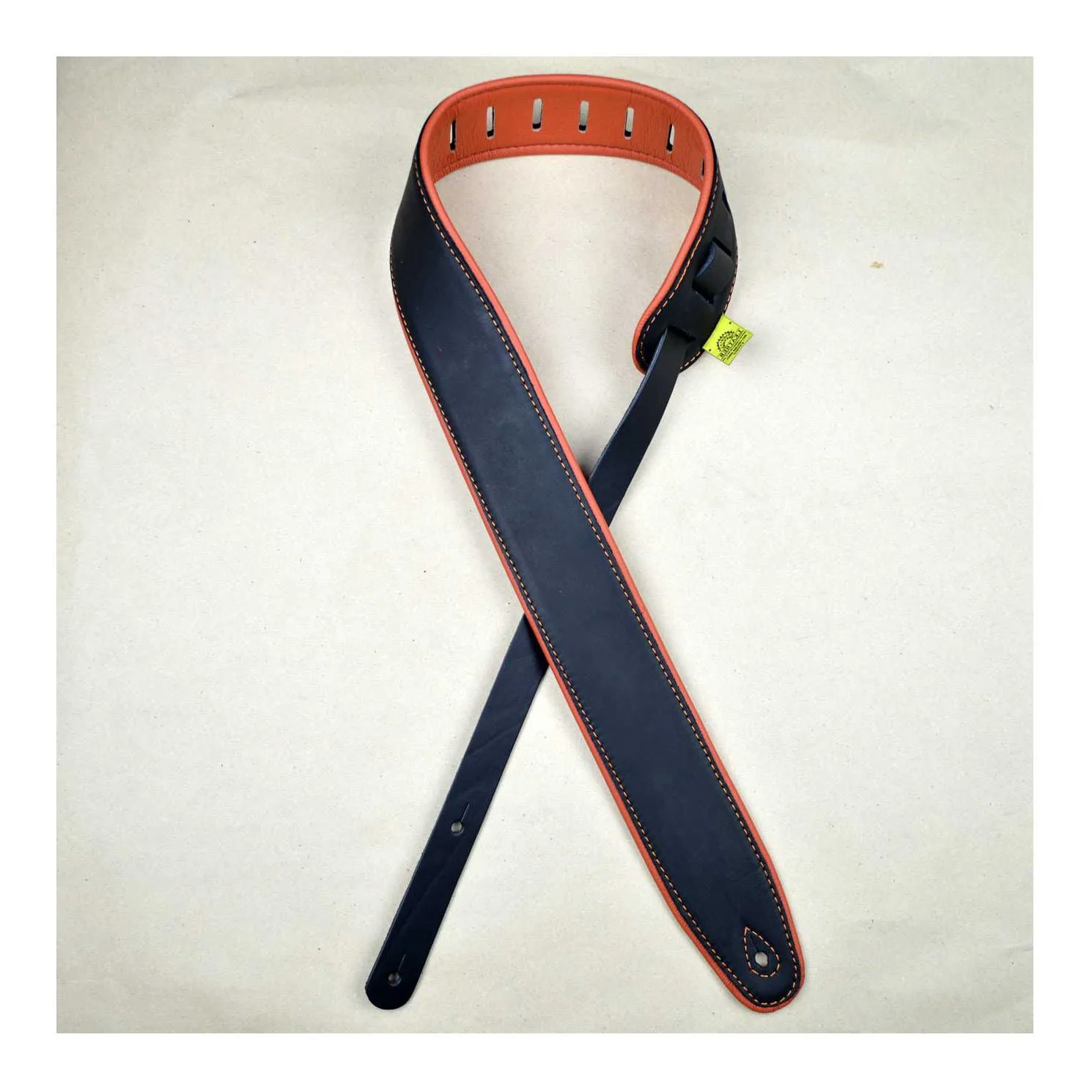 Colonial Leather 2.5 inch Padded Upholstery Leather Guitar Strap - Black and Orange - Image 4