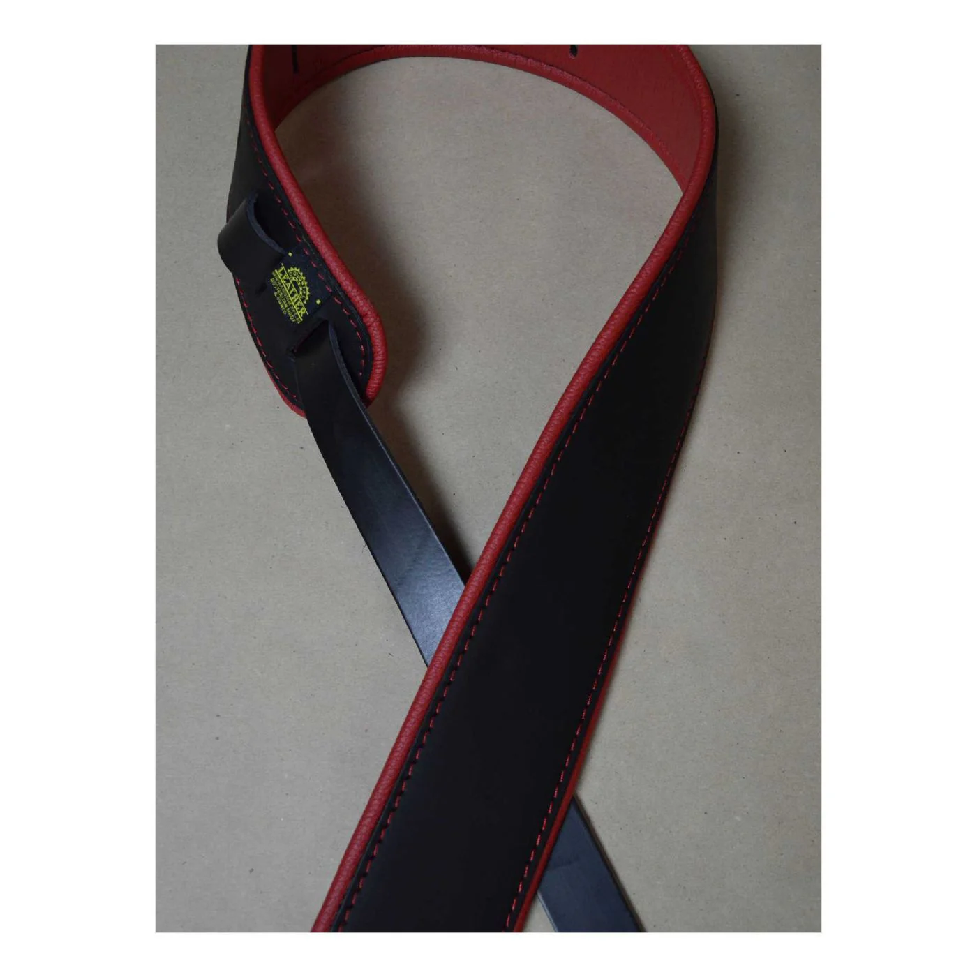 Colonial Leather 2.5 inch Padded Upholstery Leather Guitar Strap - Black and Red - Image 2