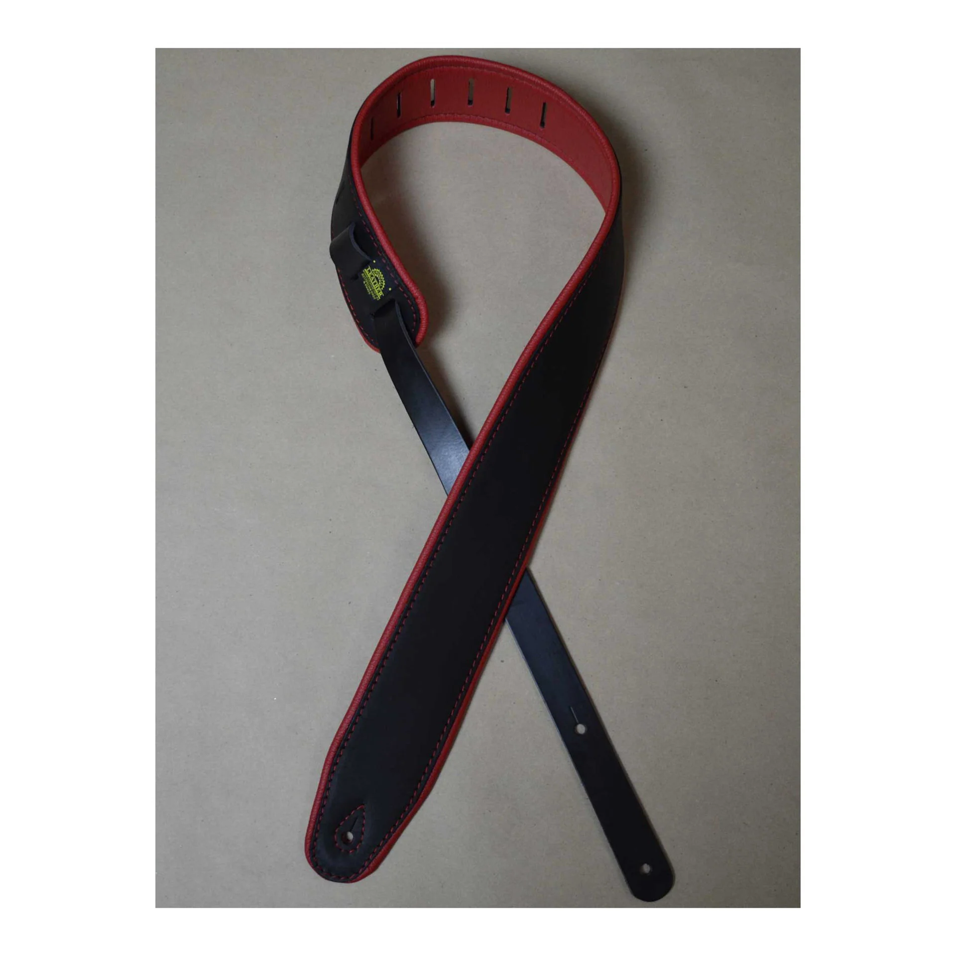 Colonial Leather 2.5 inch Padded Upholstery Leather Guitar Strap - Black and Red - Image 3