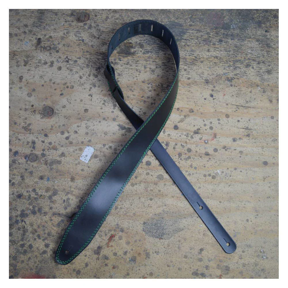 Colonial Leather 2.5inch Basic Leather Guitar Strap - Double Stitched Green - Image 2