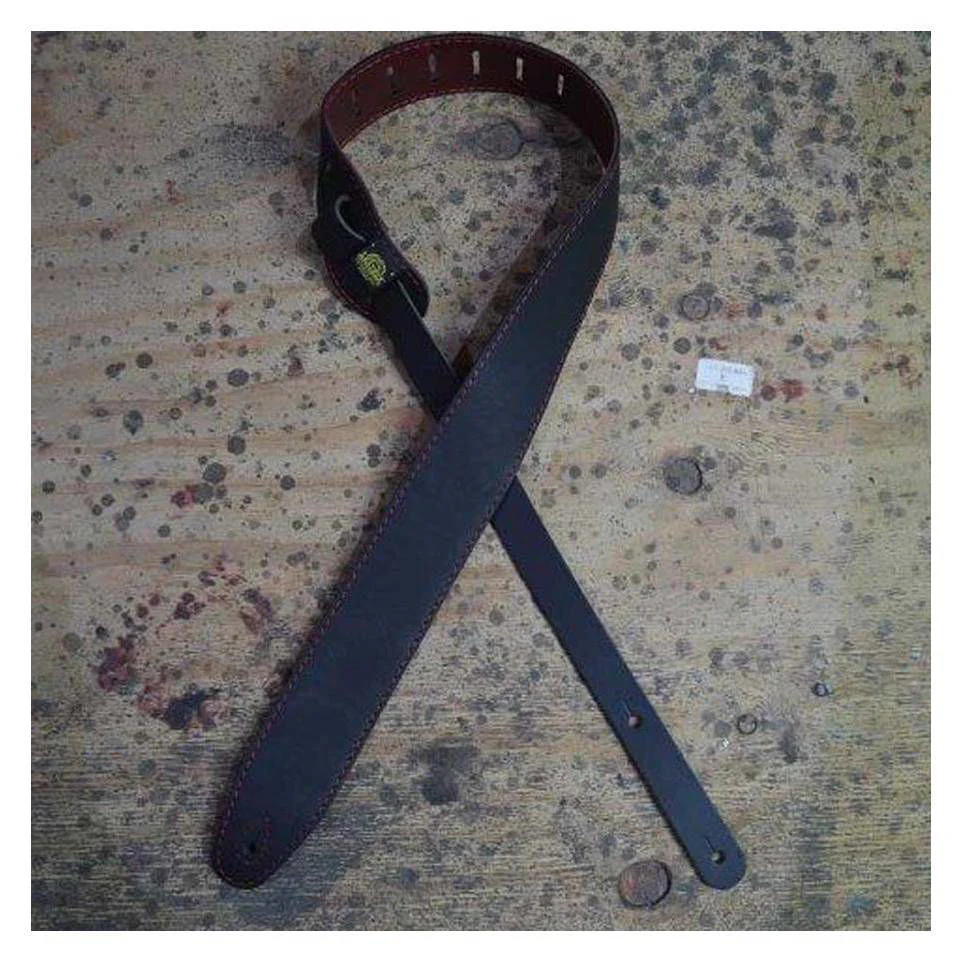 Colonial Leather 2.5inch Upholstered Leather Guitar Strap -  Black/Burgundy - Image 2