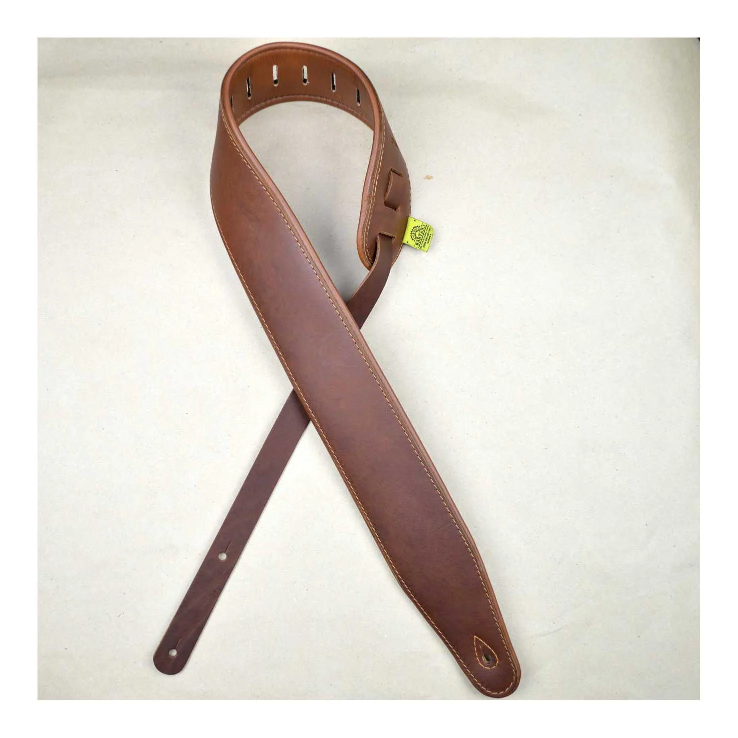 Colonial Leather 3.0 inch Padded Upholstery Leather Guitar Strap - Brown and Tan - Image 3