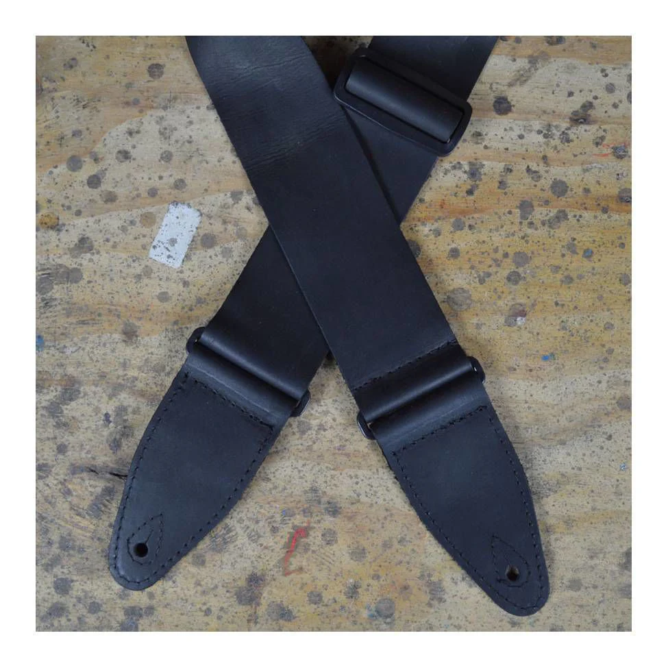 Colonial Leather 3.0 inch Soft Leather Slide Adjustable Guitar Strap - Black - Image 2