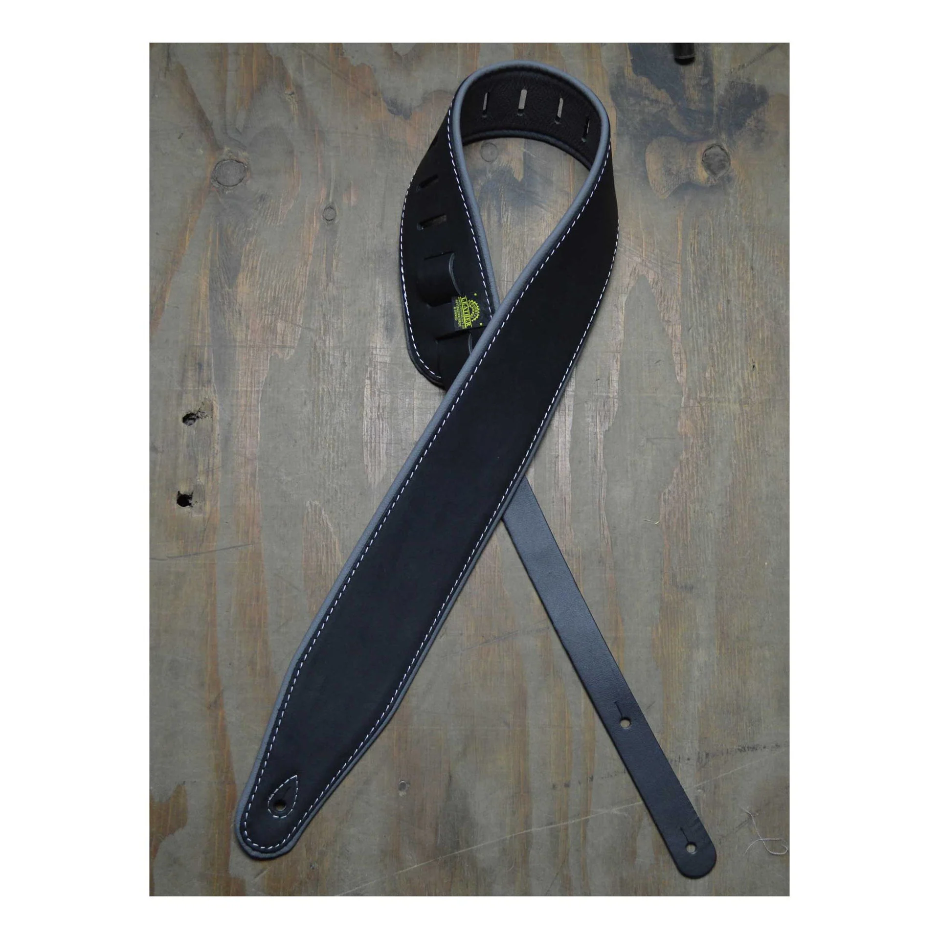 Colonial Leather 3.0inch Padded Upholstery Leather Guitar Strap - Black & Grey - Image 4