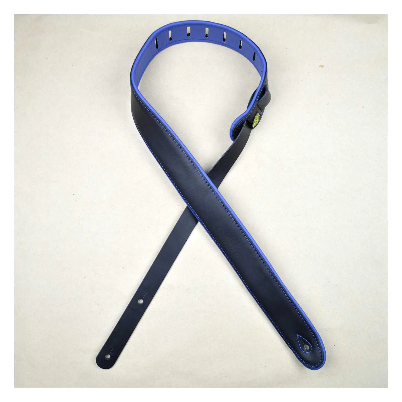 Colonial Leather Upholstery Backed & Padded Guitar Strap 2- Black/Blue - Image 2