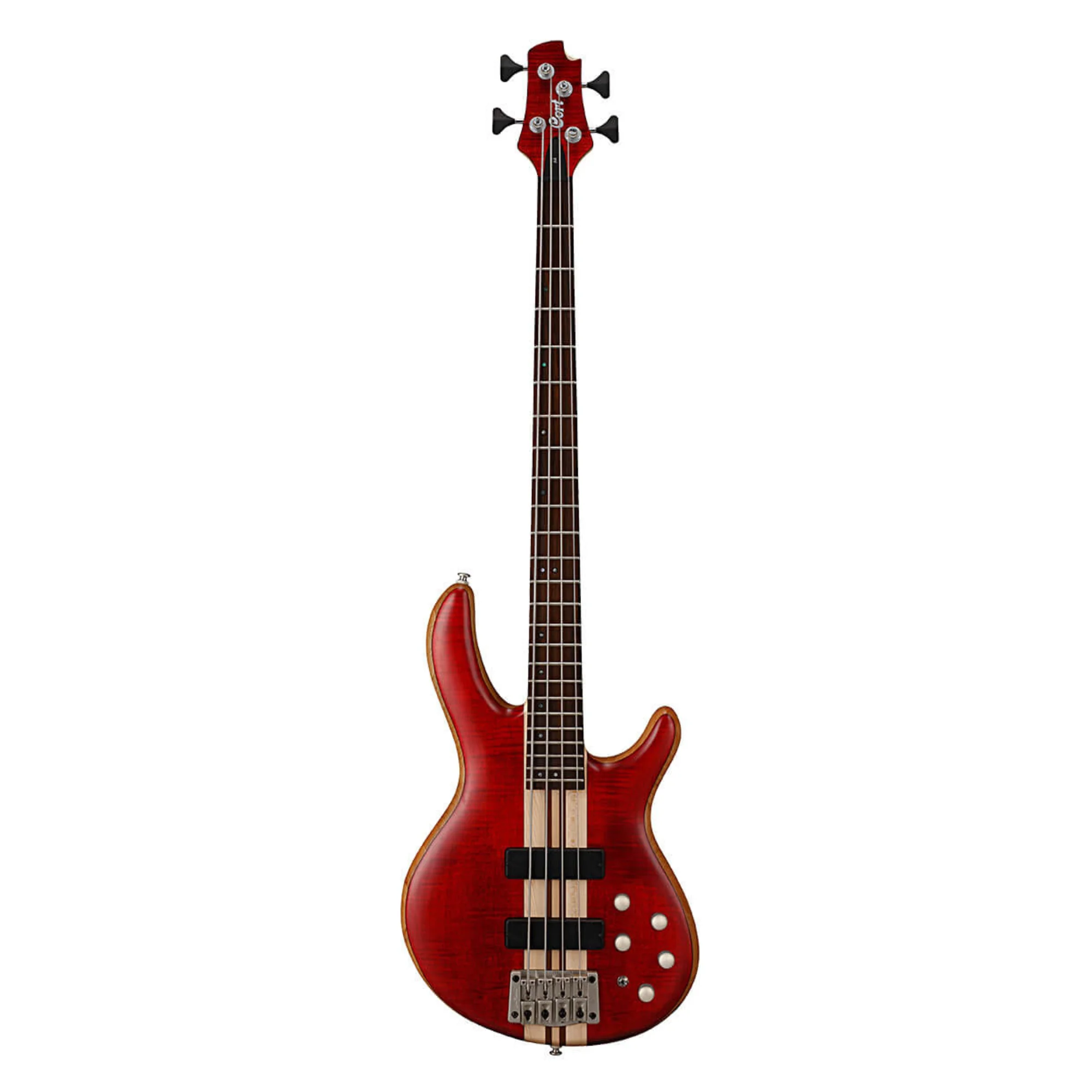 Cort A4 Plus FMMH 4 String Electric Bass - Open Pore Black Cherry - Image 2