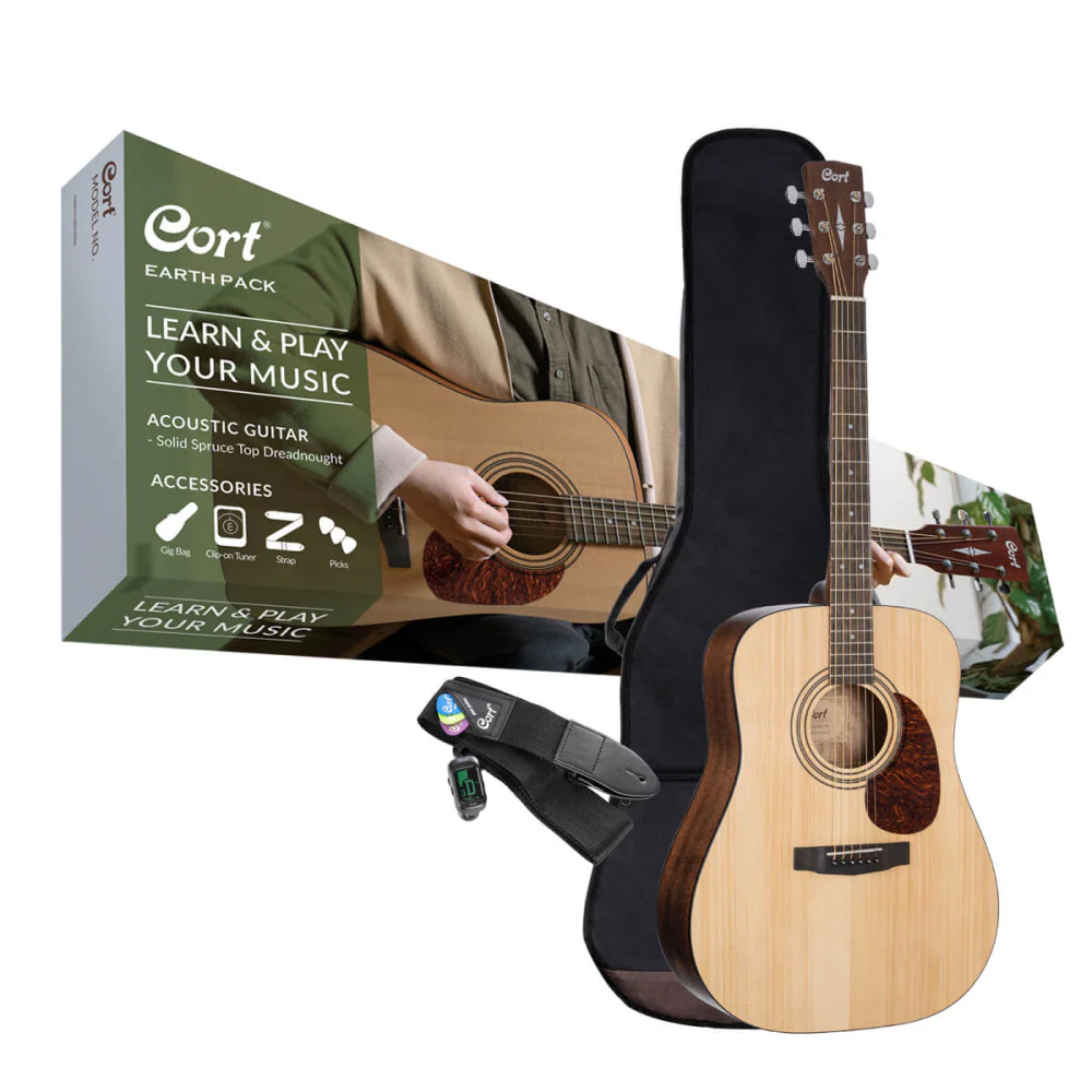 Cort Earth Pack Dreadnought Acoustic Guitar Pack with Gig Bag, Tuner, Picks & Strings - Image 6