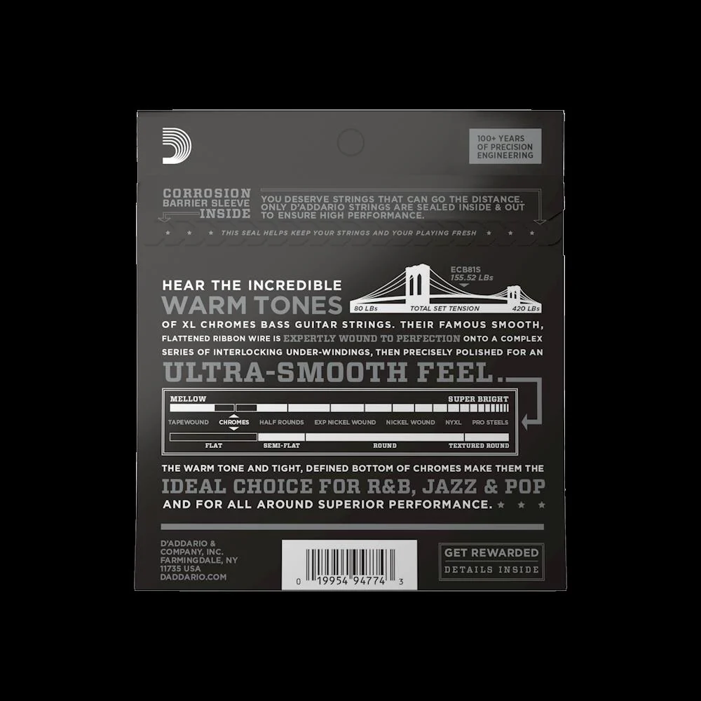 D''Addario ECB81S 45-100 Light Short Scale Chromes Bass Guitar Strings - Image 4