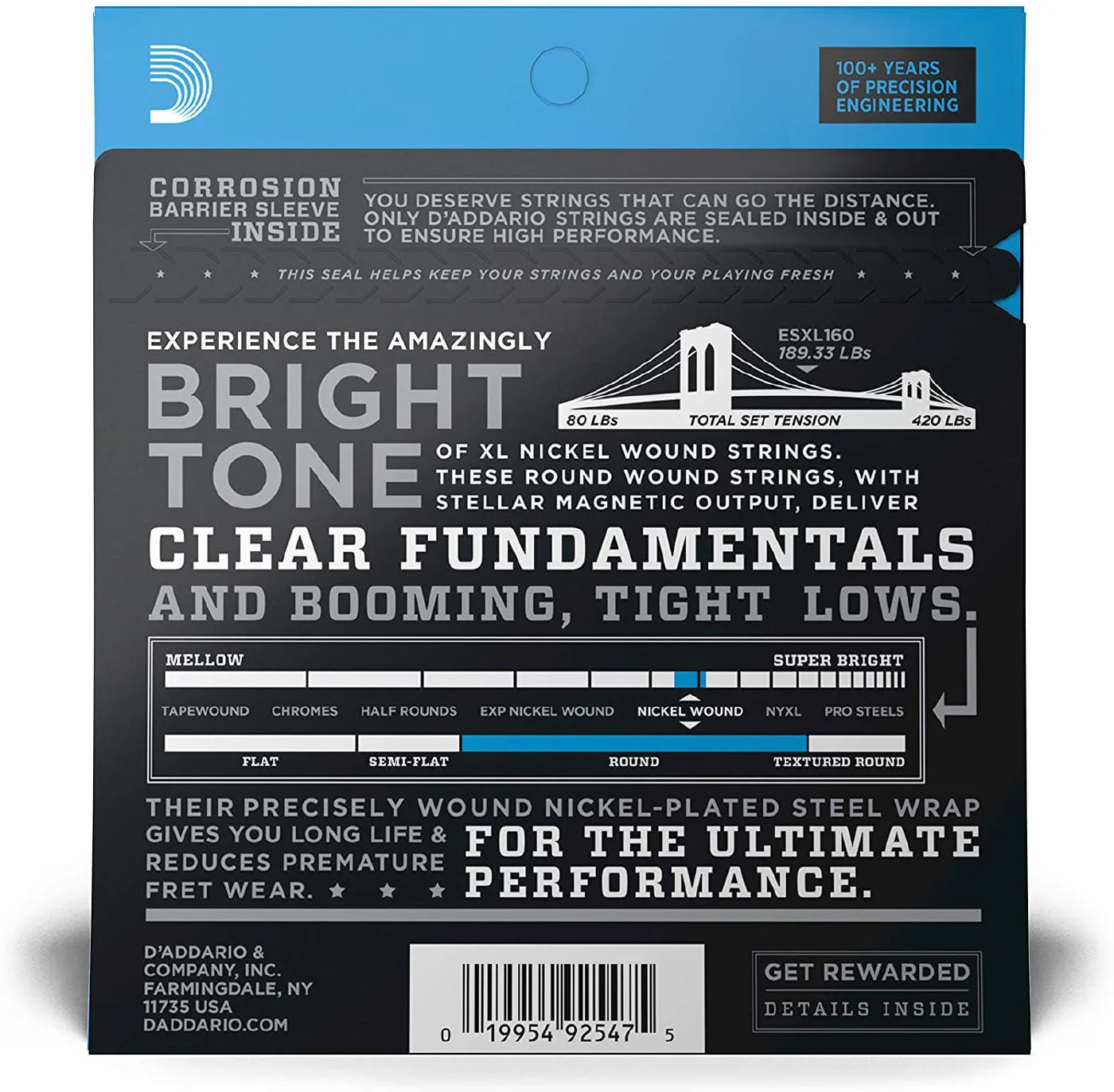 D'Addario ESXL160 50-105 Medium Nickel Wound Double Ball End Bass Guitar Strings - Image 3
