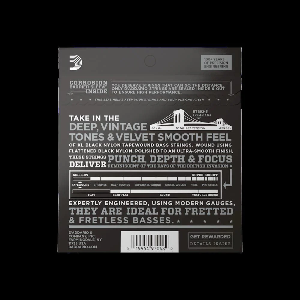 D'Addario ETB92-5 50-135 Medium Short Scale Tapewound 5-String Bass Guitar Strings - Image 3