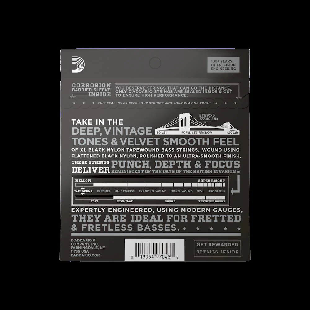 D'Addario ETB92-5 50-135 Medium Short Scale Tapewound 5-String Bass Guitar Strings - Image 4