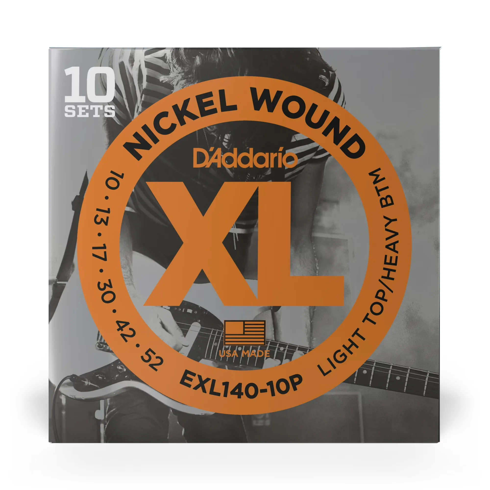 DAddario EXL140-10P Nickel Wound Electric Guitar Strings, Light Top/Heavy Bottom, 10-52, 10 set