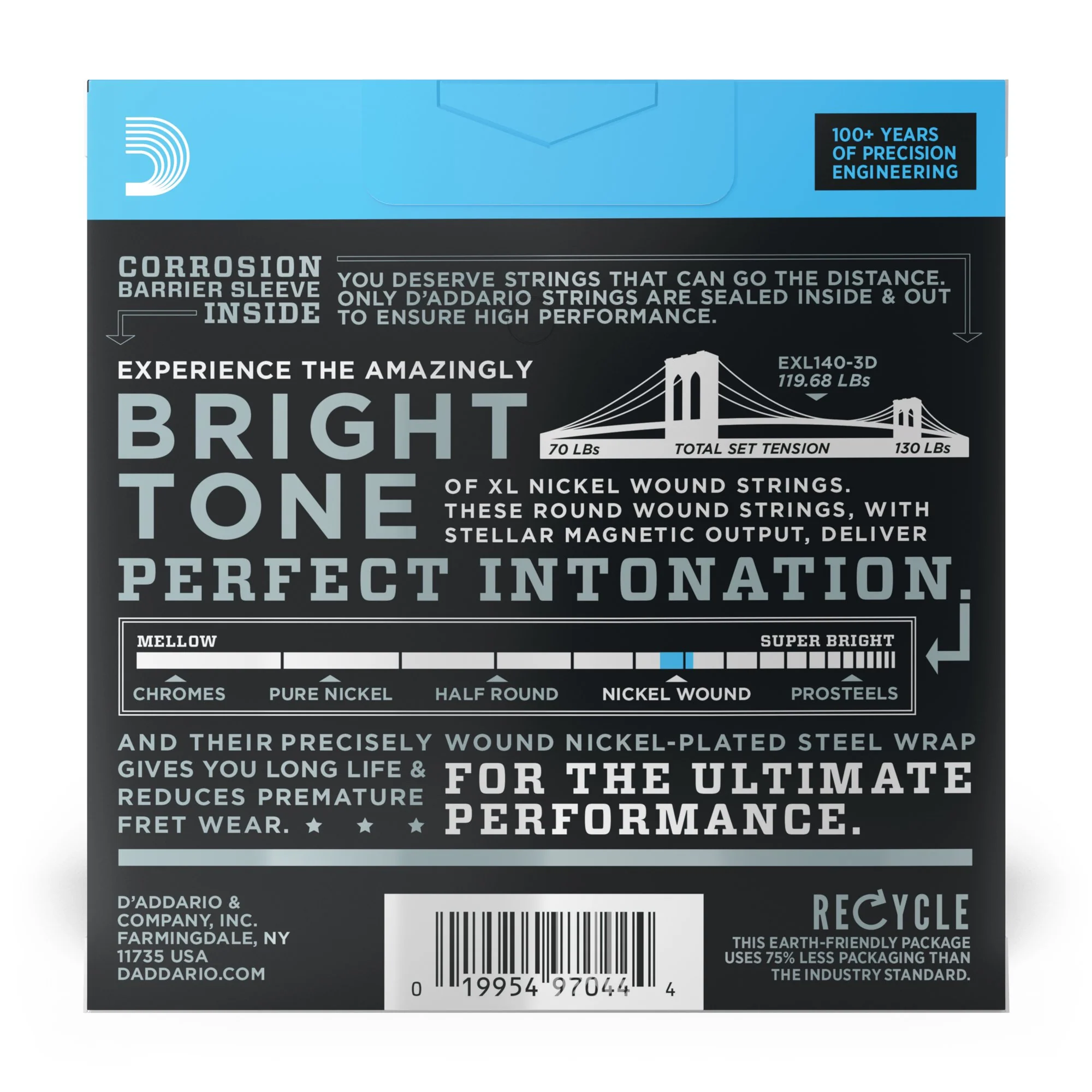 DAddario EXL140-3D Nickel Wound Electric Guitar Strings 010-052 Light Top/Heavy Bottom 3-Pack - Image 3