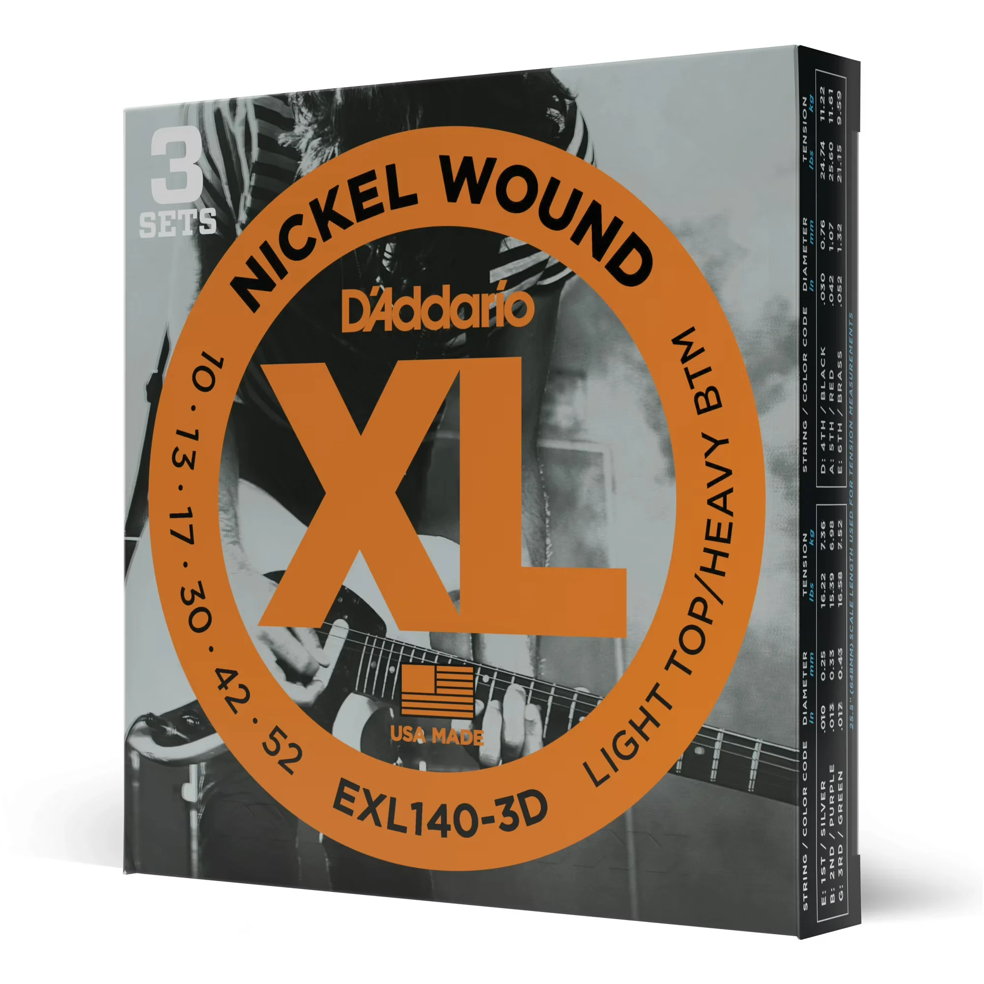DAddario EXL140-3D Nickel Wound Electric Guitar Strings 010-052 Light Top/Heavy Bottom 3-Pack - Image 4