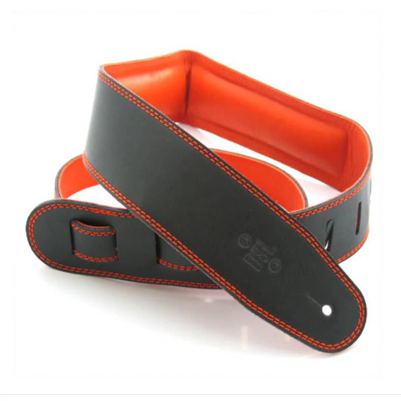 DSL Premium Padded Garment Leather Guitar Strap 2.5" - Black/Orange - Image 2