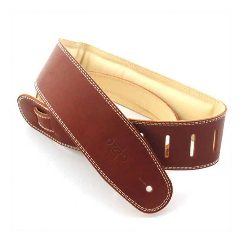 DSL Premium Padded Garment Leather Guitar Strap 2.5" - Maroon/Beige - Image 2