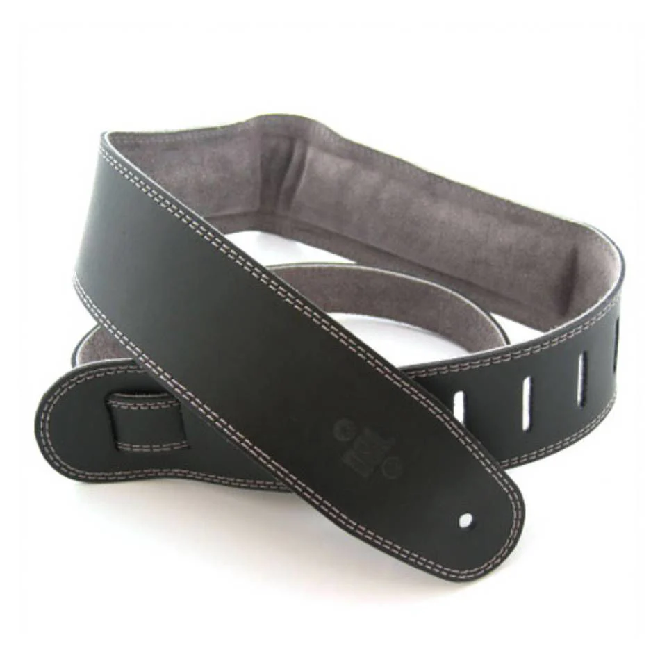 DSL Premium Padded Suede/Leather Guitar Strap 2.5" - Black/Grey - Image 2