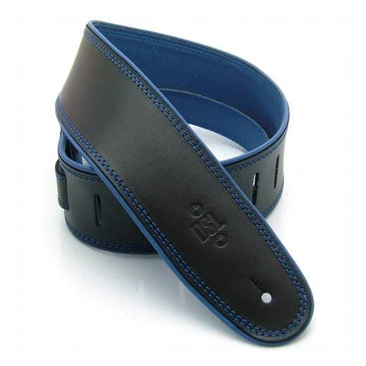 DSL Premium Rolled Edge Leather Guitar Strap 2.5" - Black/Blue