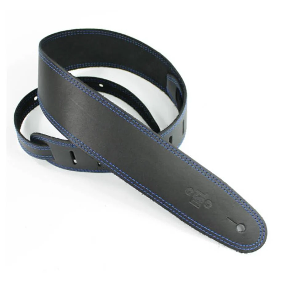 DSL Straps Classic Series Single Ply Guitar Strap 2.5in - Black/Blue Stitch - Extra Length - Image 2