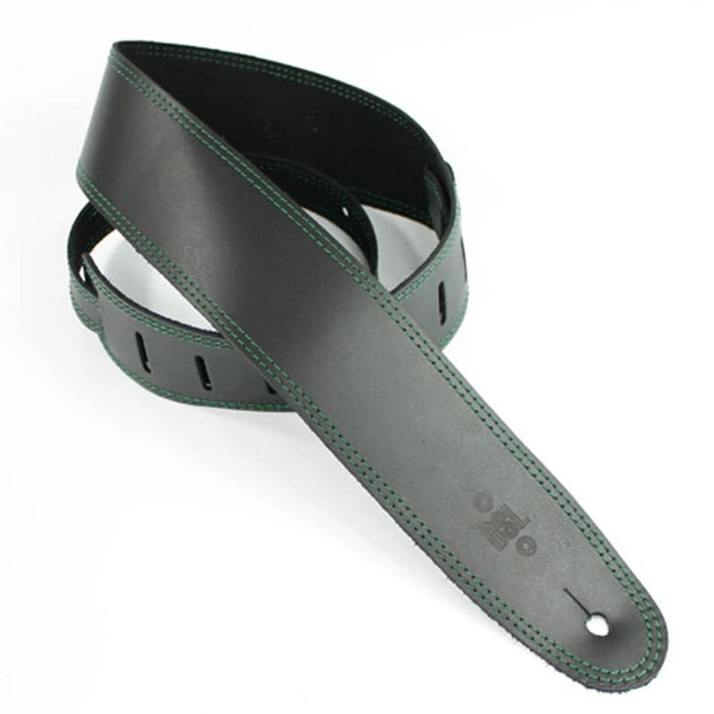 DSL Straps Classic Series Single Ply Guitar Strap 2.5in - Black/Green Stitch - Image 2