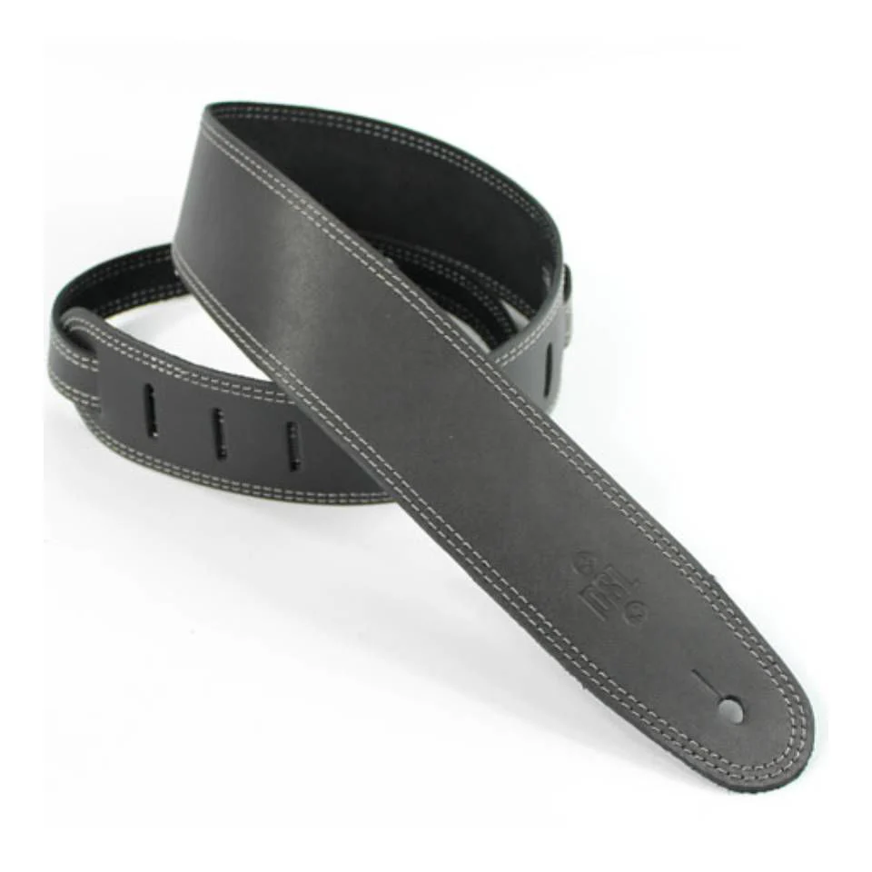 DSL Straps Classic Series Single Ply Guitar Strap 2.5in - Black/Grey Stitch - Image 2