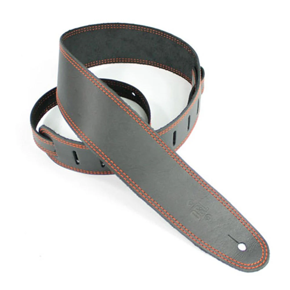 DSL Straps Classic Series Single Ply Guitar Strap 2.5in - Black/Orange Stitch - Image 2