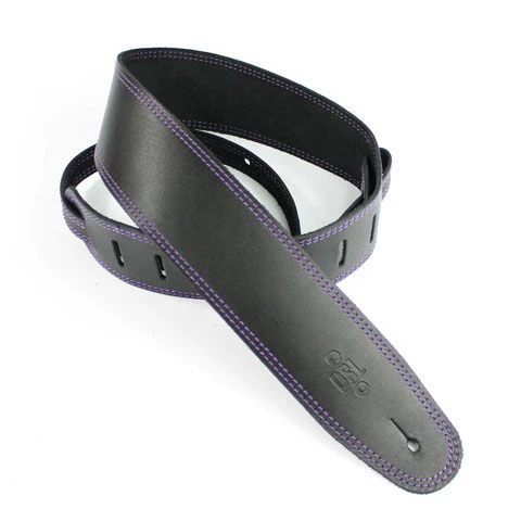 DSL Straps Classic Series Single Ply Guitar Strap 2.5in - Black/Purple Stitch - Extra Length