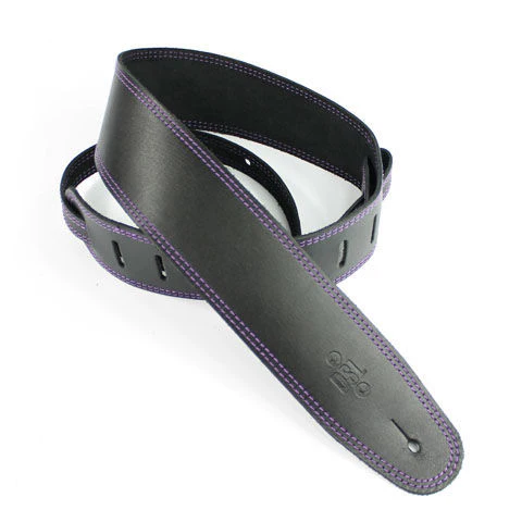 DSL Straps Classic Series Single Ply Guitar Strap 2.5in - Black/Purple Stitch - Extra Length - Image 2