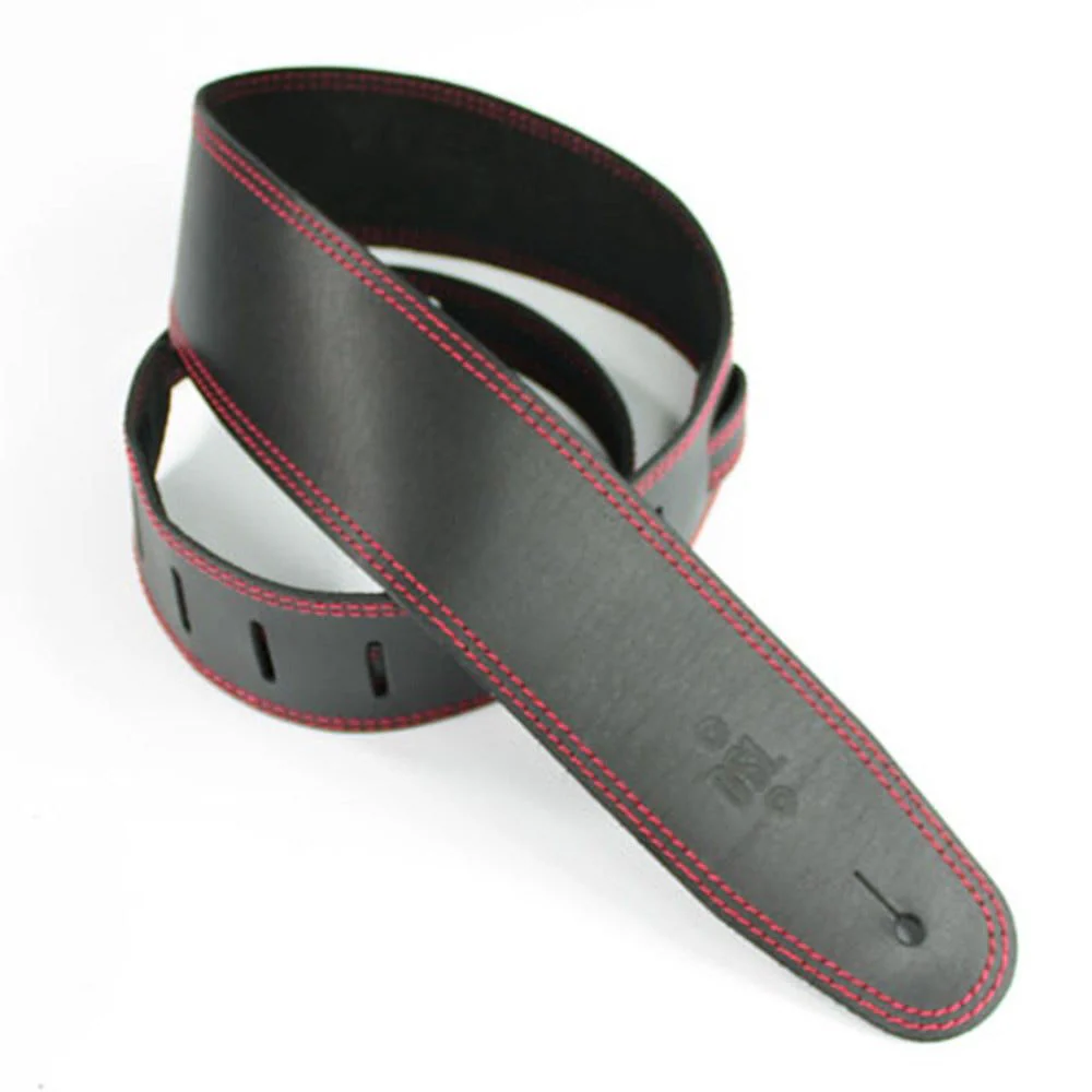 DSL Straps Classic Series Single Ply Guitar Strap 2.5in - Black/Red Stitch - Image 2