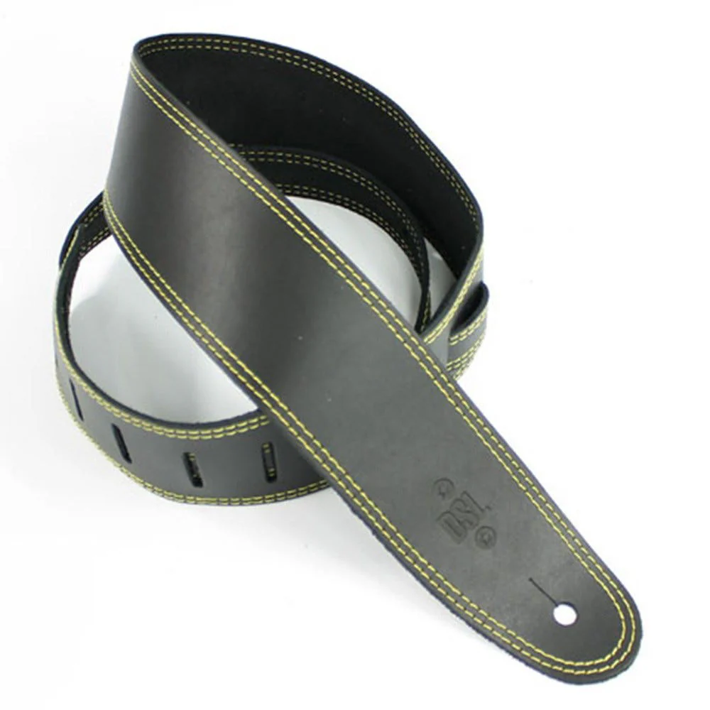DSL Straps Classic Series Single Ply Guitar Strap 2.5in - Black/Yellow Stitch - Image 2