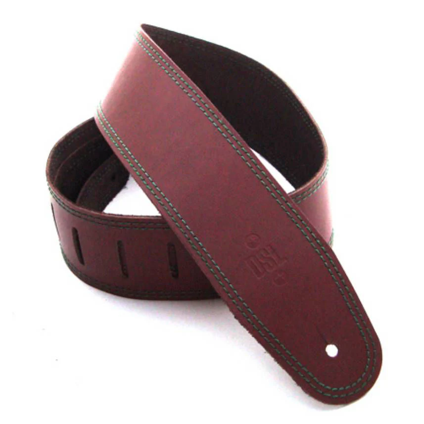 DSL Straps Classic Series Single Ply Guitar Strap 2.5in - Maroon/Green Stitch - Image 2