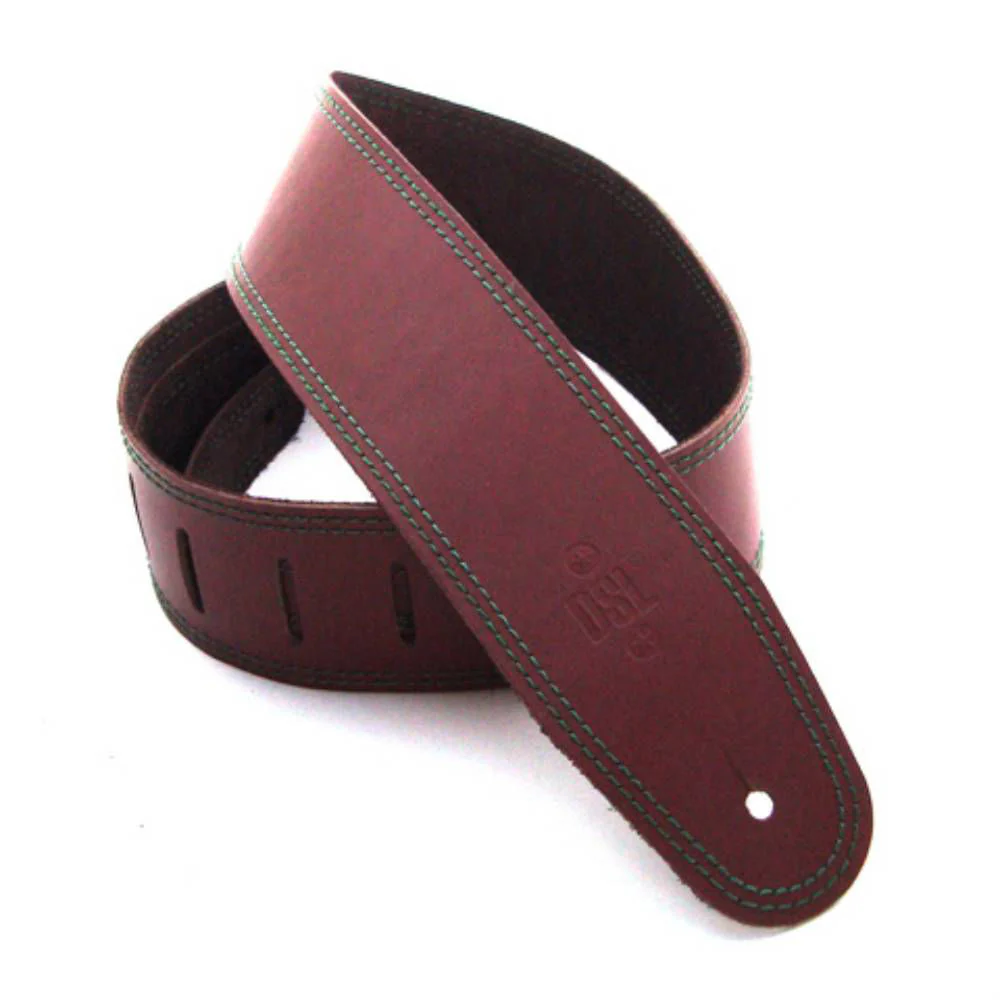 DSL Straps Classic Series Single Ply Guitar Strap 2.5in - Maroon/Green Stitch - Extra Length - Image 2
