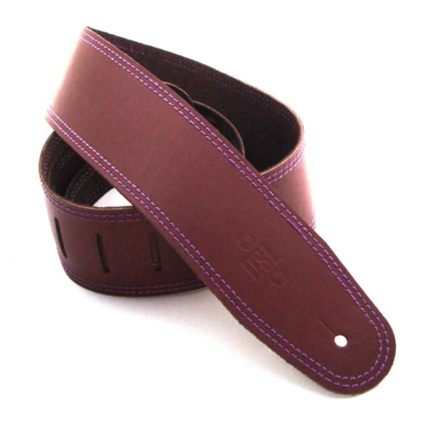 DSL Straps Classic Series Single Ply Guitar Strap 2.5in - Maroon/Purple Stitch - Image 2