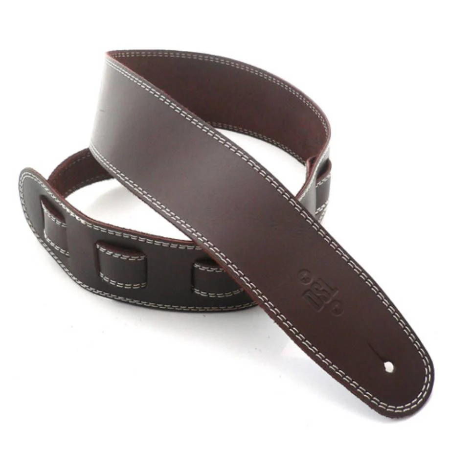 DSL Straps Classic Series Single Ply Guitar Strap 2.5in - Saddle Brown/Beige Stitch